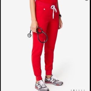 Figs winning red Zamora small joggers, petite length.